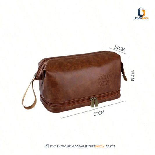 Waterproof PU Leather Double-Zipper Toiletry Bag