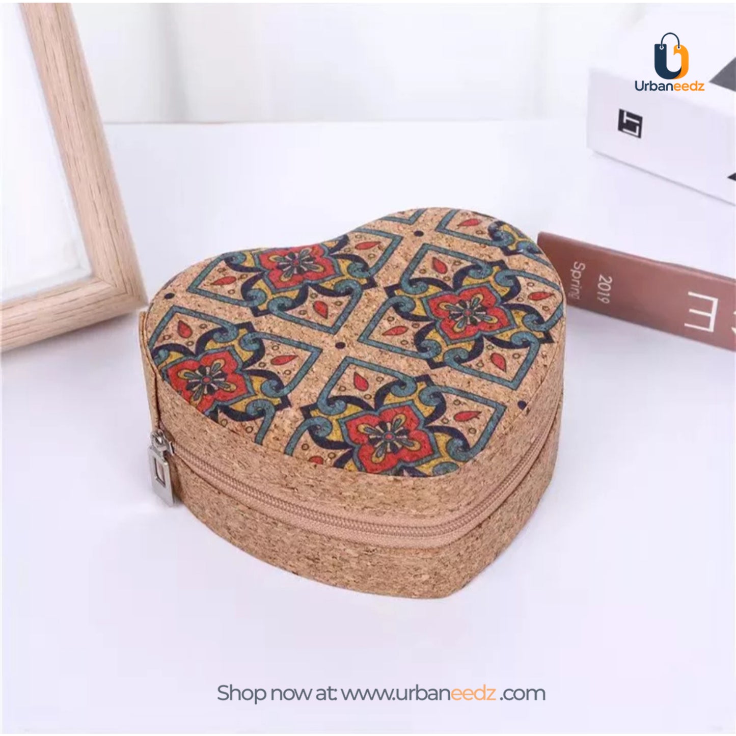 Printed Cork Heart Shaped Jewellery Box