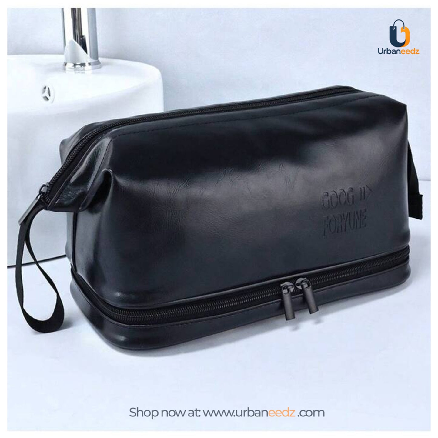 Waterproof PU Leather Double-Zipper Toiletry Bag