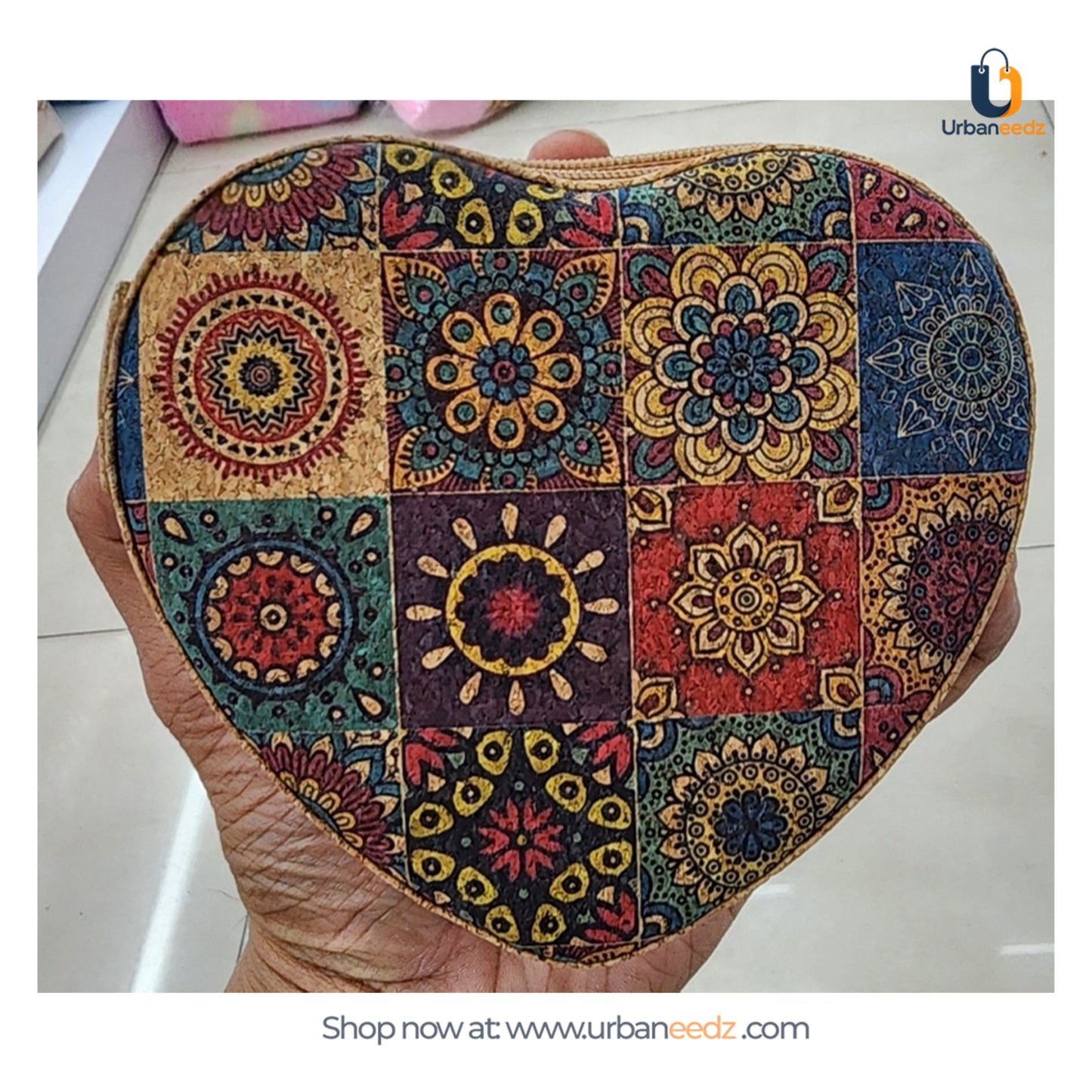 Printed Cork Heart Shaped Jewellery Box