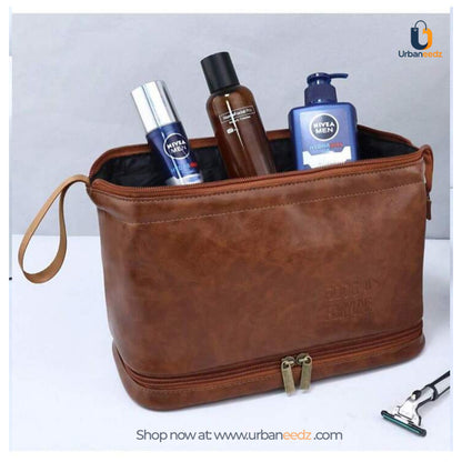Waterproof PU Leather Double-Zipper Toiletry Bag
