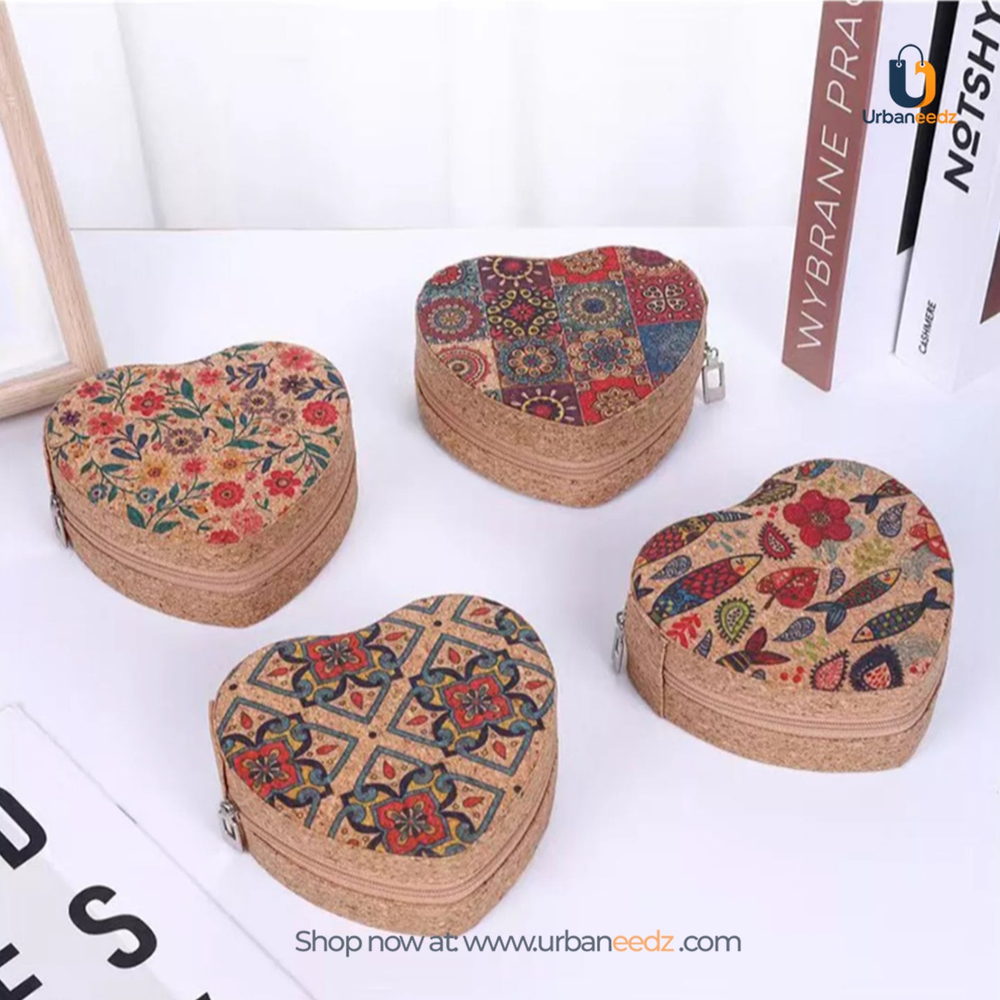 Printed Cork Heart Shaped Jewellery Box