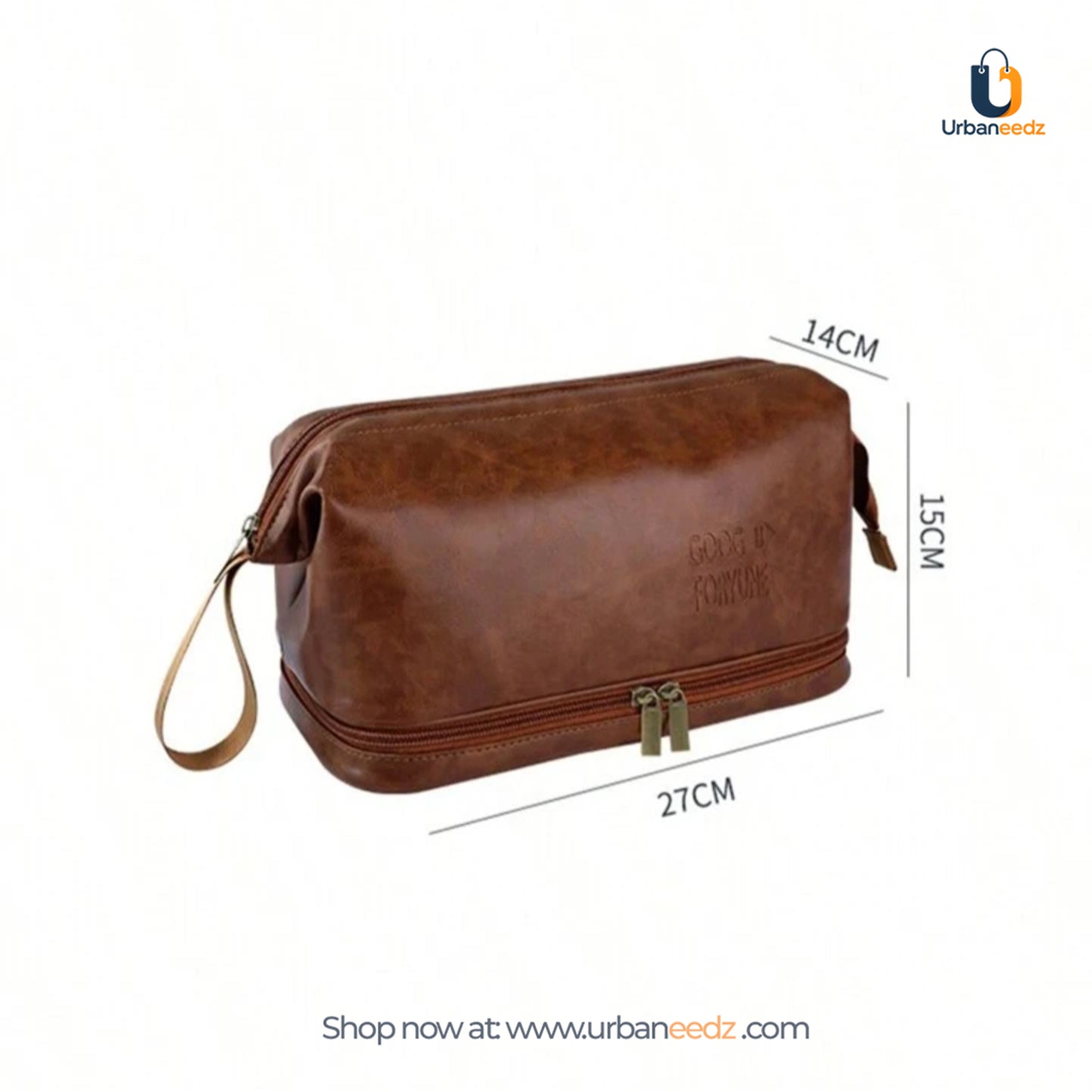 Waterproof PU Leather Double-Zipper Toiletry Bag
