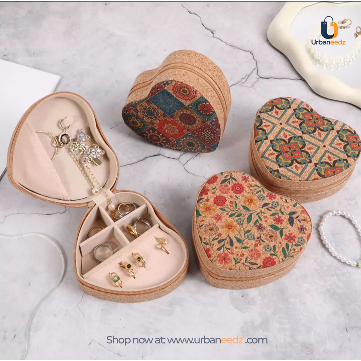 Printed Cork Heart Shaped Jewellery Box