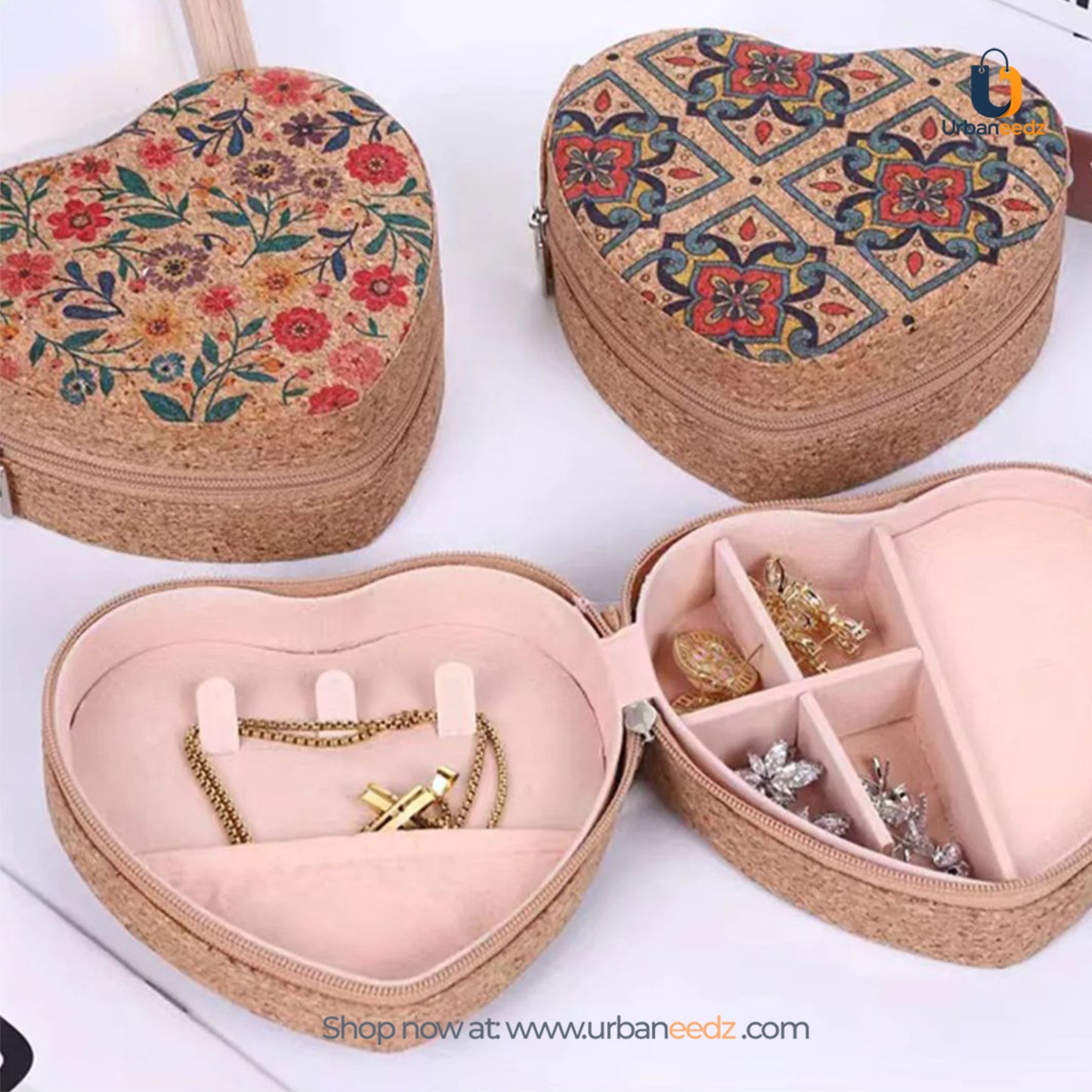 Printed Cork Heart Shaped Jewellery Box
