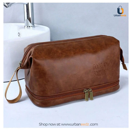 Waterproof PU Leather Double-Zipper Toiletry Bag