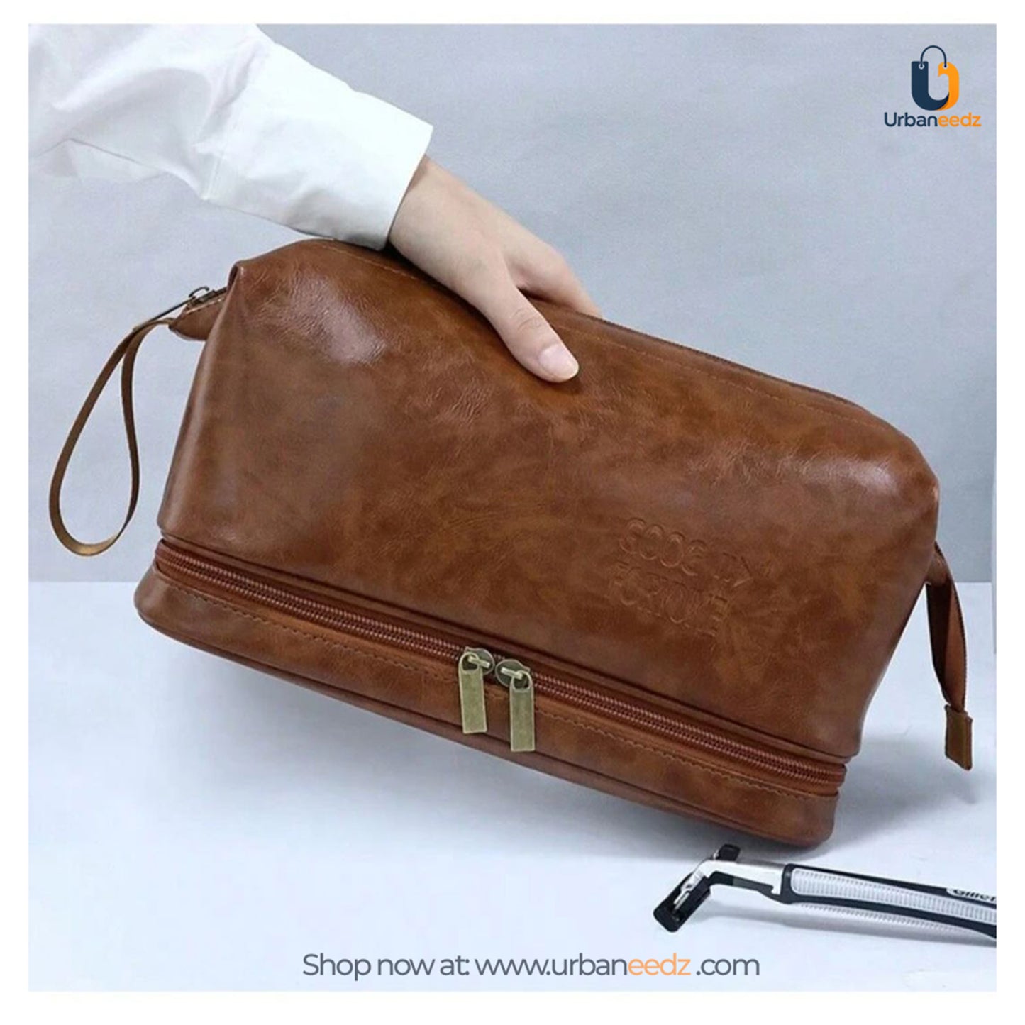 Waterproof PU Leather Double-Zipper Toiletry Bag
