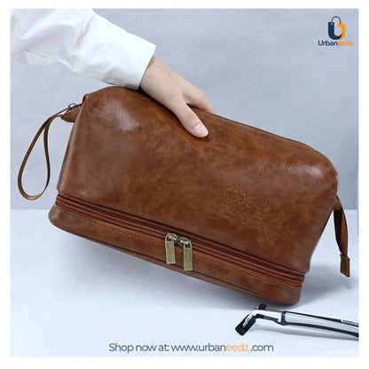 Waterproof PU Leather Double-Zipper Toiletry Bag