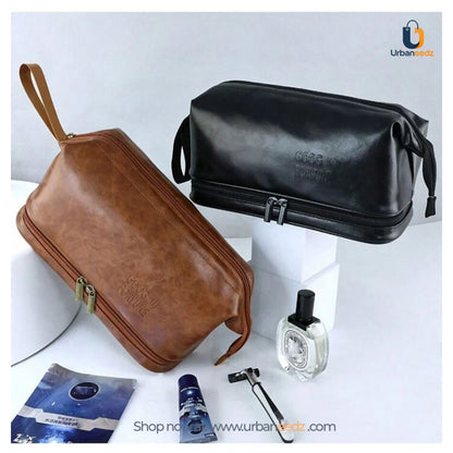 Waterproof PU Leather Double-Zipper Toiletry Bag