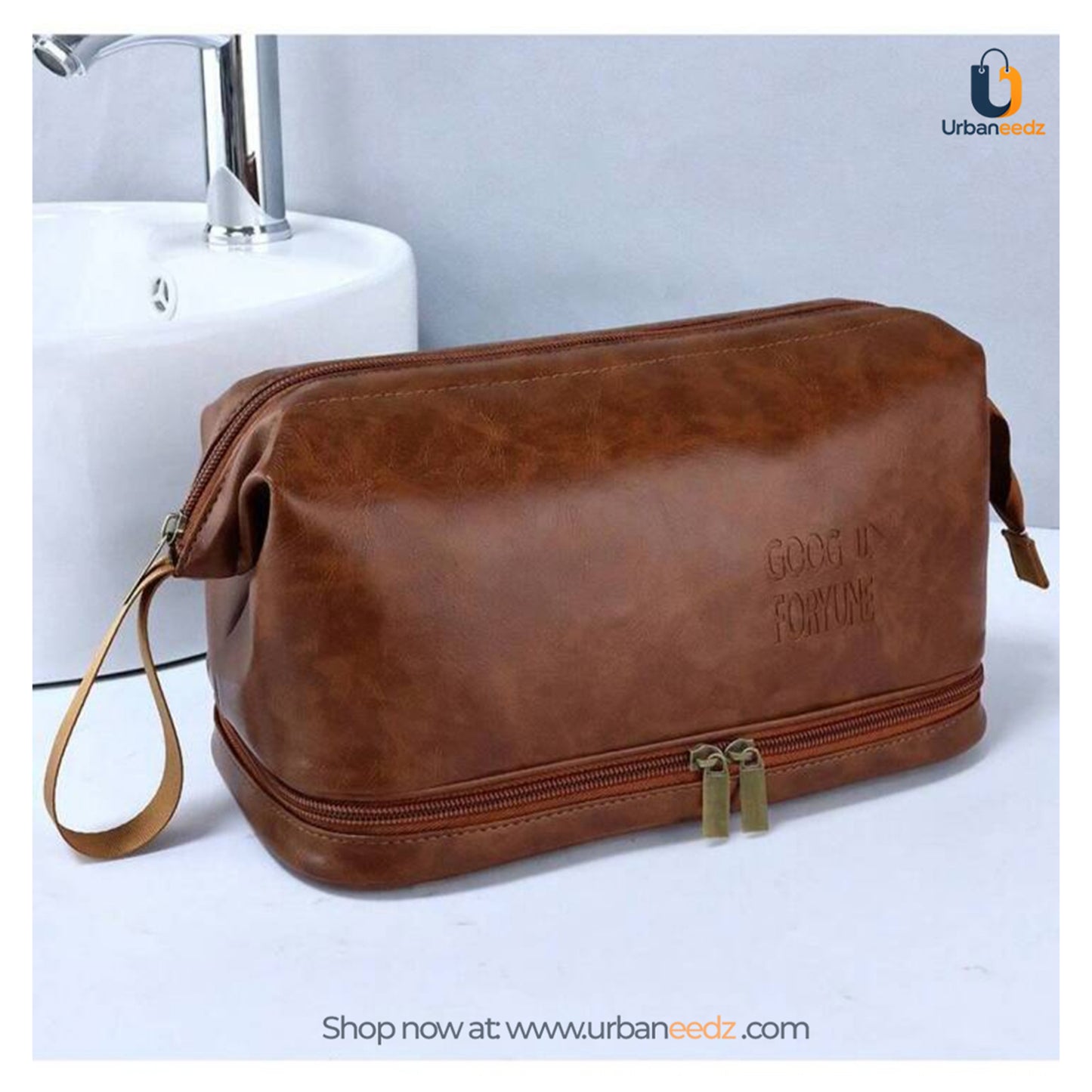 Waterproof PU Leather Double-Zipper Toiletry Bag
